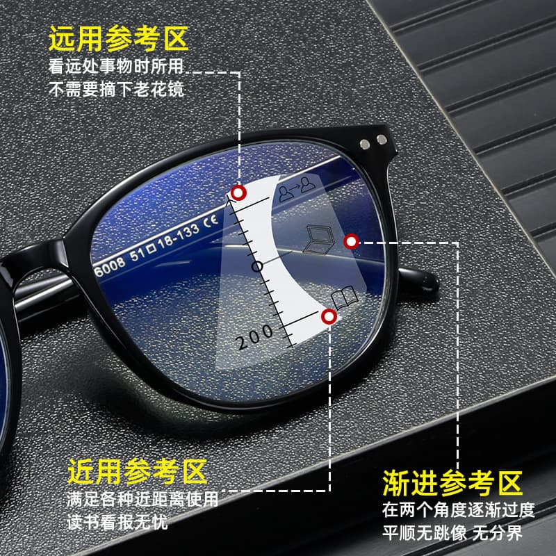 渐进多焦点老花镜 防蓝光亮黑框