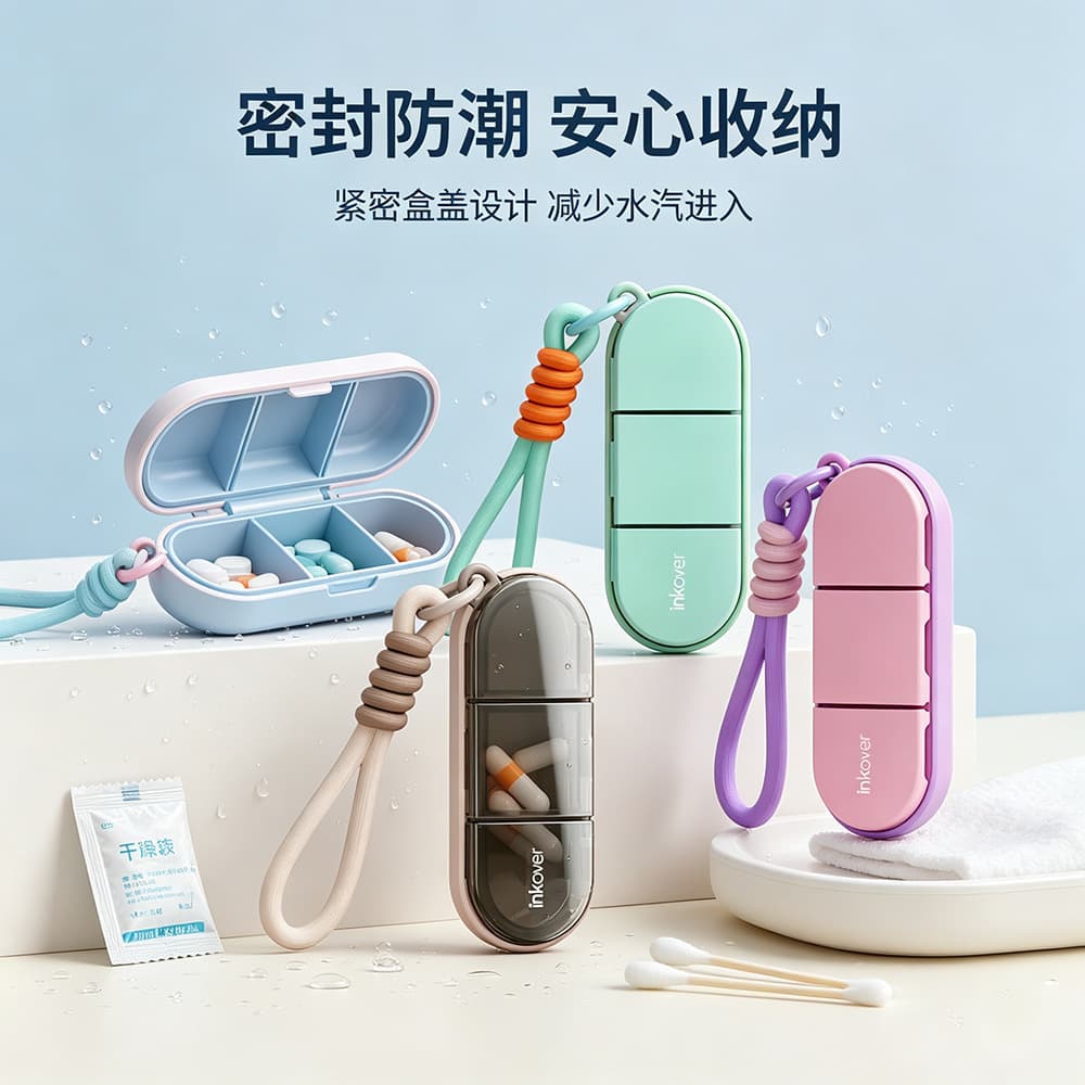 便携三格密封药盒（颜色随机）