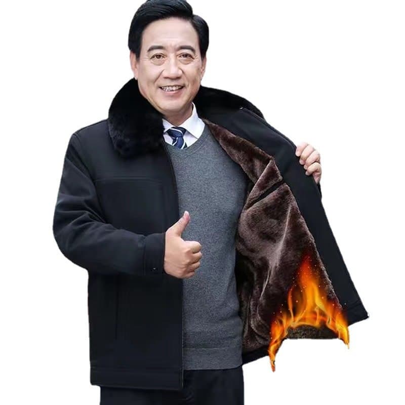 中老年男士加绒棉衣外套 可拆毛领