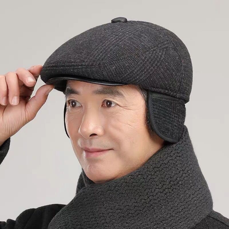 中老年男士冬季保暖鸭舌帽 护耳