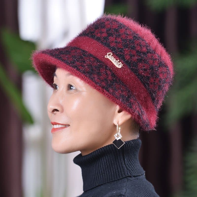 中老年女士加绒针织保暖帽