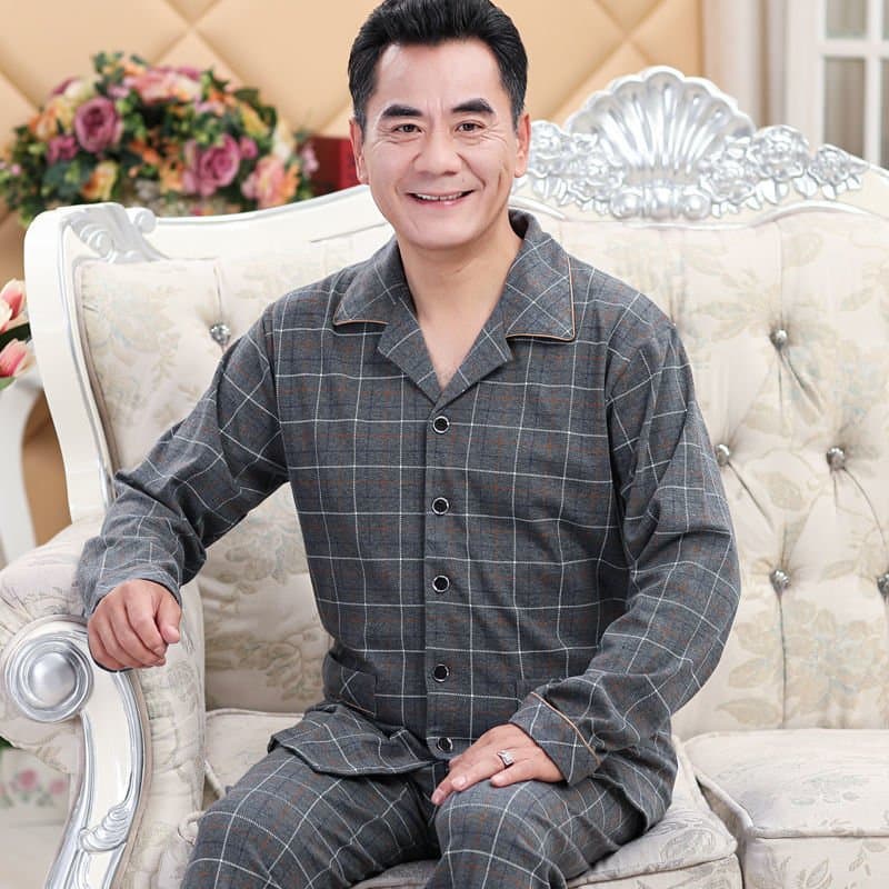 纯棉长袖开衫睡衣套装 加大码