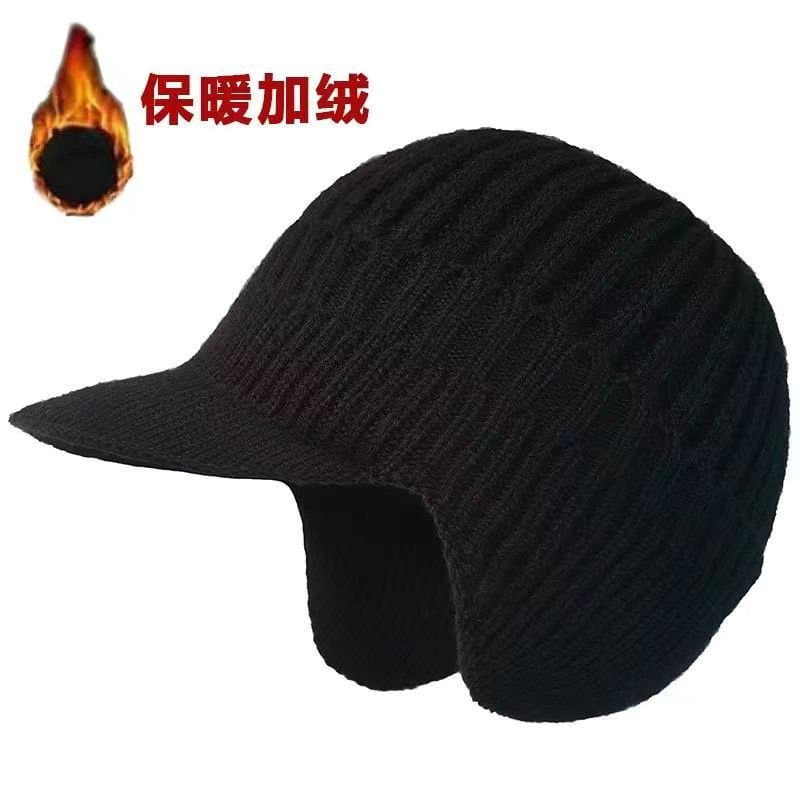 老人加绒护耳针织帽