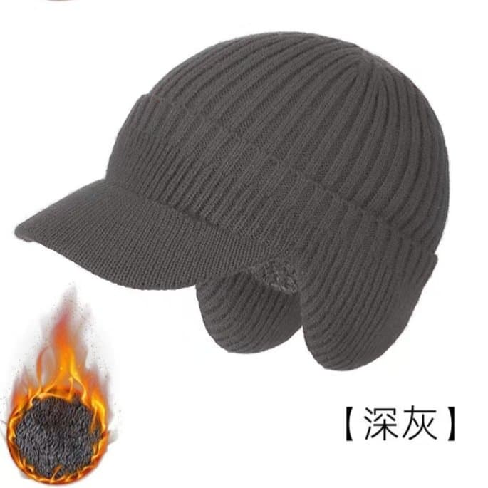 老人加绒护耳针织帽