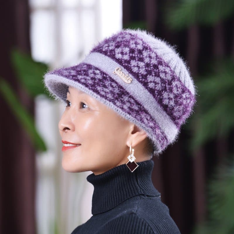 中老年女士加绒针织保暖帽