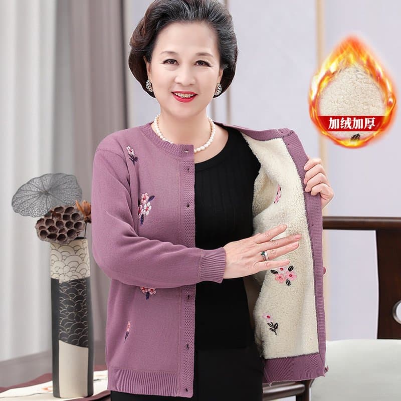 中老年加绒针织开衫 奶奶妈妈款