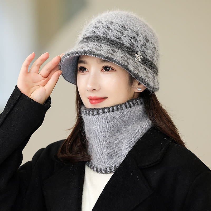 中老年女士加绒针织帽 可配围脖
