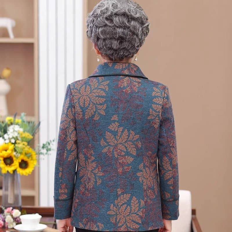 中老年女士春秋外套 印花翻领 加绒可选