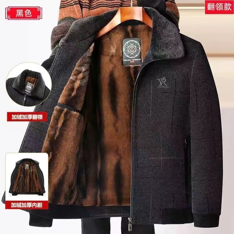 中老年男士加绒加厚夹克 保暖外套