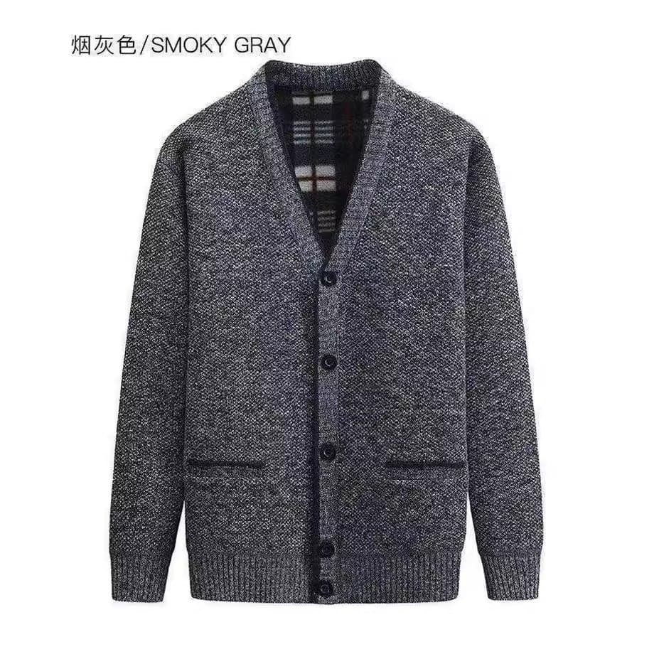 中老年爸爸V领加绒针织开衫