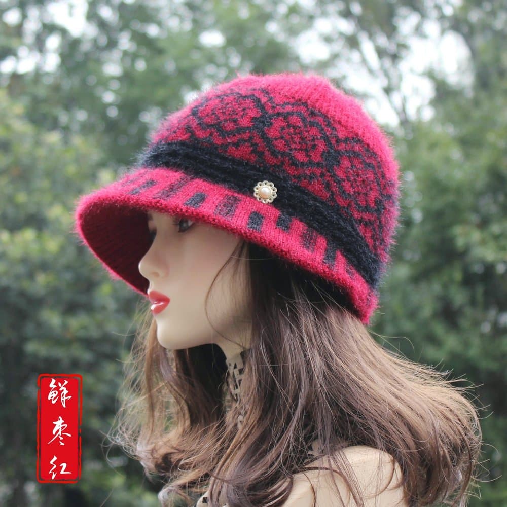 奶奶大檐保暖针织帽 加绒