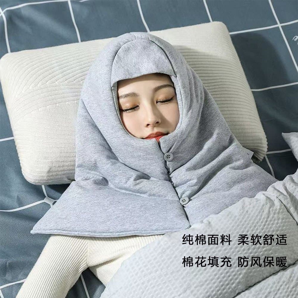 纯棉睡觉保暖头套帽 连肩护颈