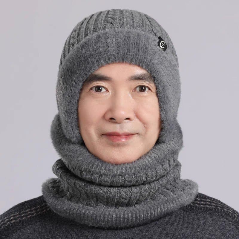 中老年男士护耳加绒针织帽 可配围脖