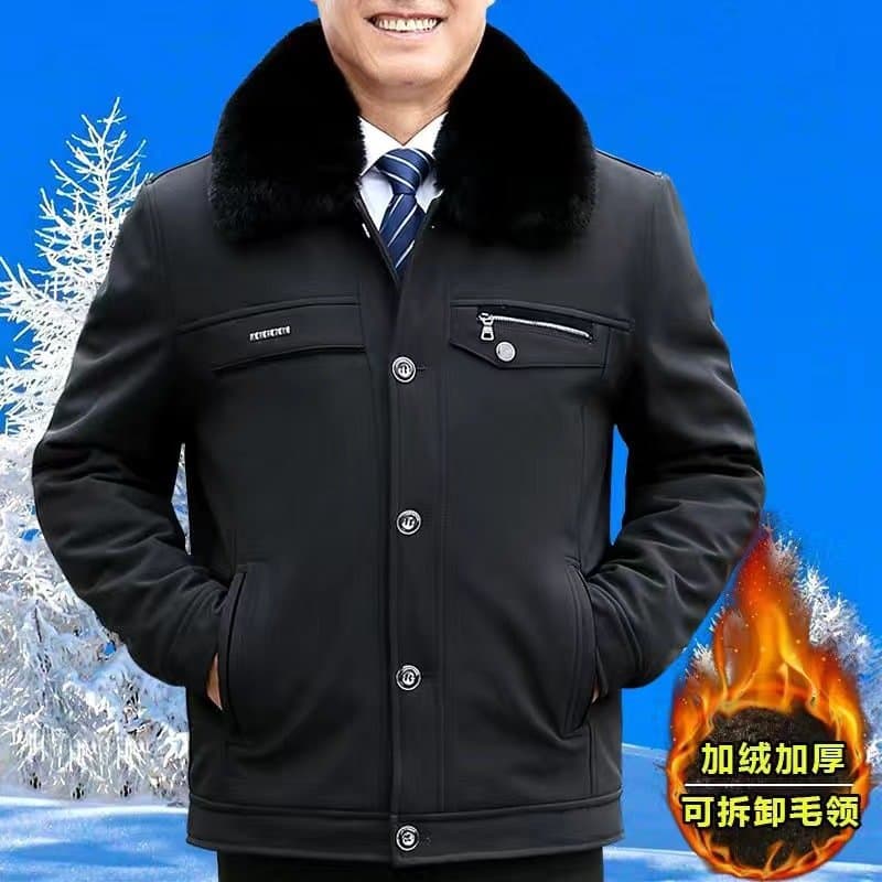 中老年男士加绒棉衣外套 可拆毛领