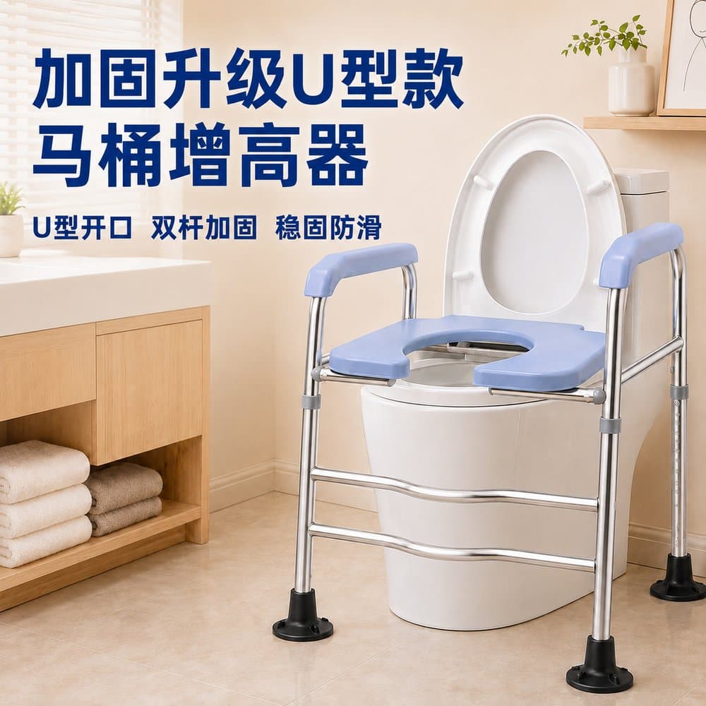加固马桶增高扶手架 老人如厕