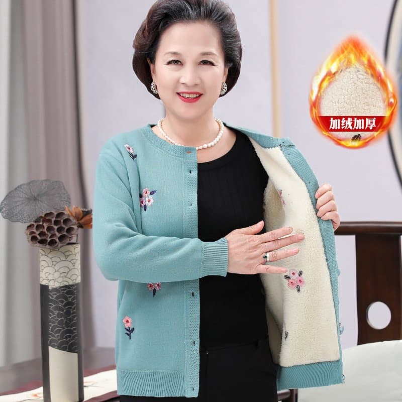 中老年加绒针织开衫 奶奶妈妈款