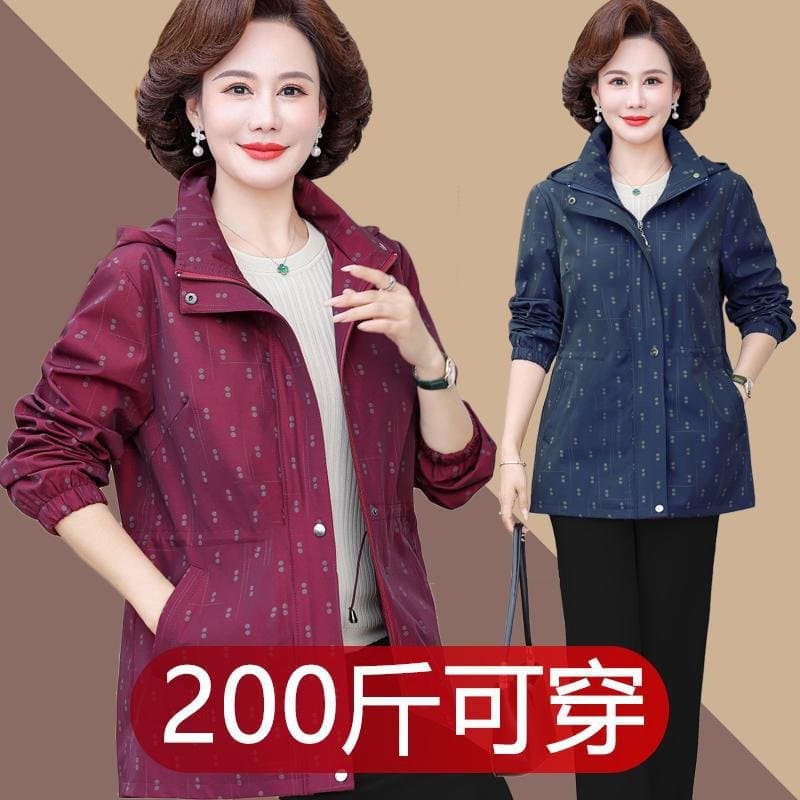 中老年女式春秋风衣外套 连帽