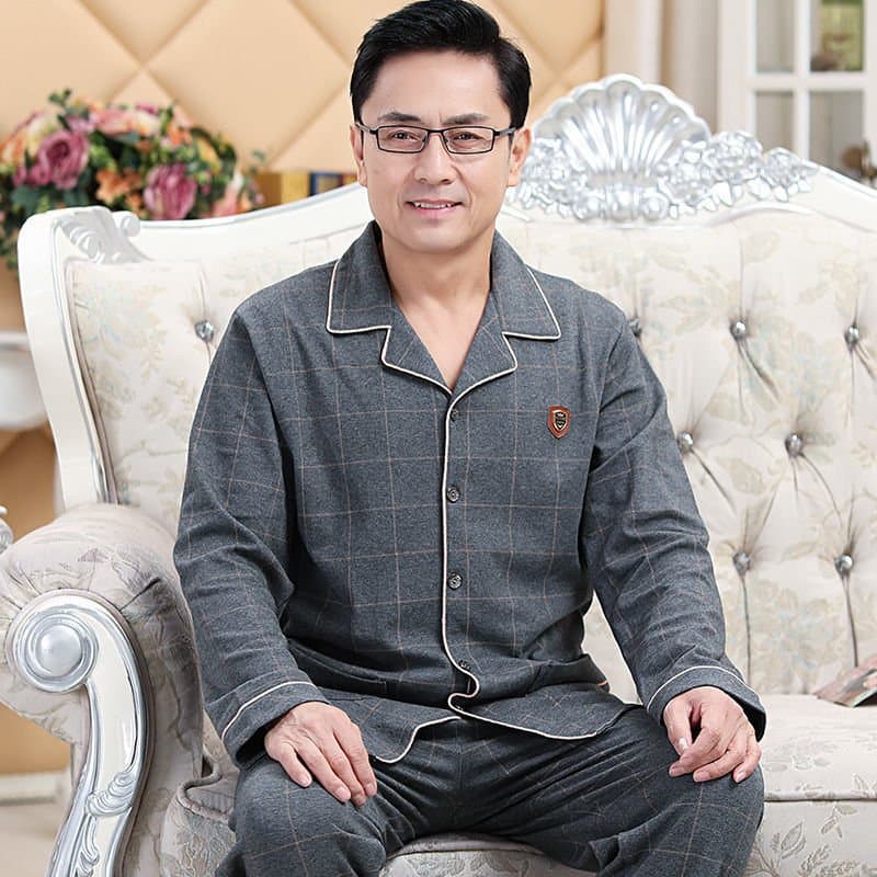 纯棉长袖开衫睡衣套装 加大码