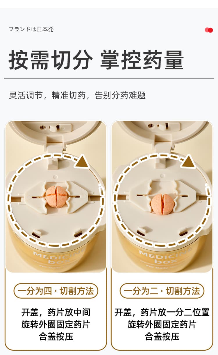 三合一切药器 可切半、切四分之一 带研磨和储药