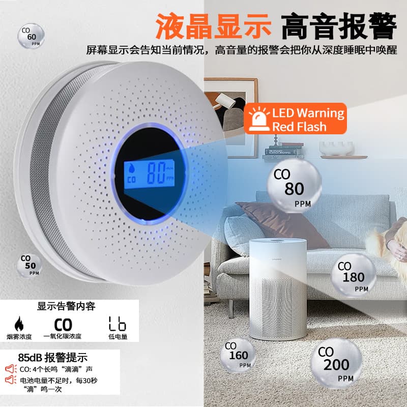 烟雾一氧化碳报警器 电池款