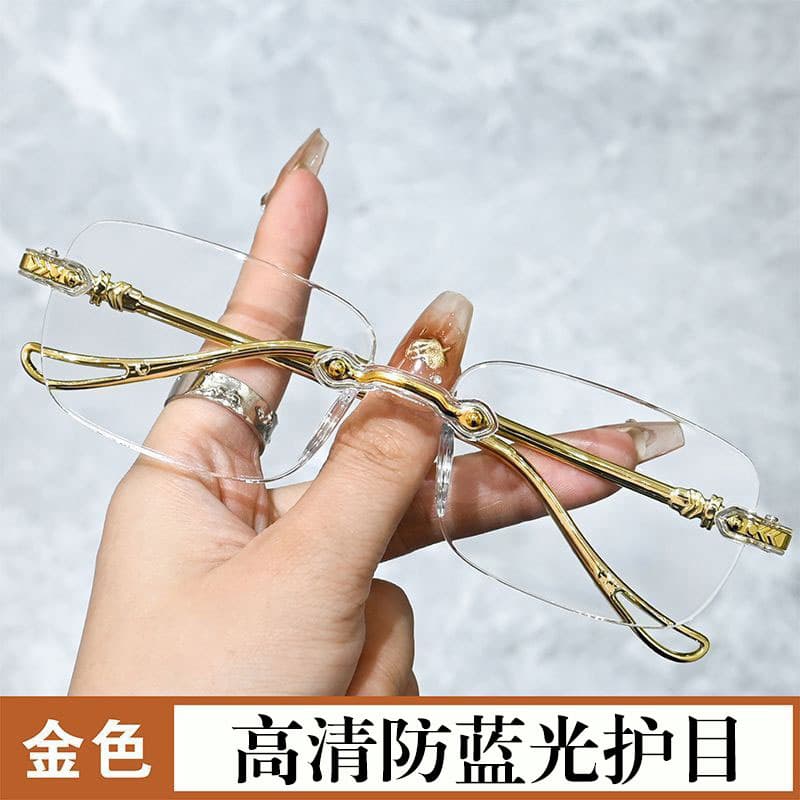 金色无框老花镜 男款