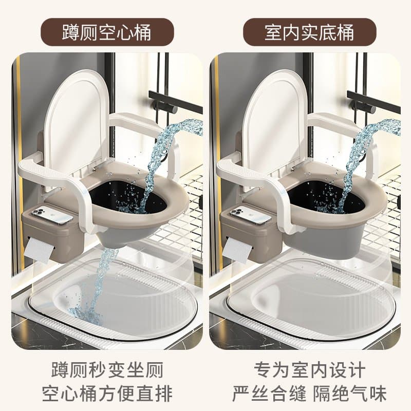 老人移动坐便椅 带扶手靠背
