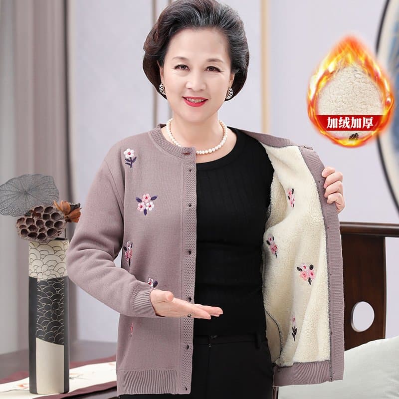 中老年加绒针织开衫 奶奶妈妈款
