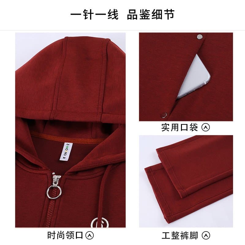 中老年女士休闲运动套装 连帽拉链