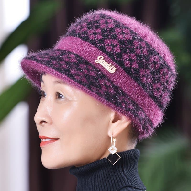 中老年女士加绒针织保暖帽