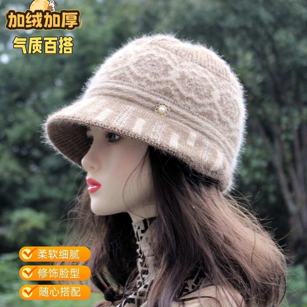 奶奶大檐保暖针织帽 加绒