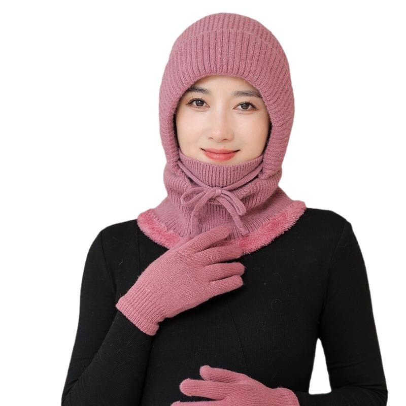 中老年女士加绒护脖帽 保暖连体