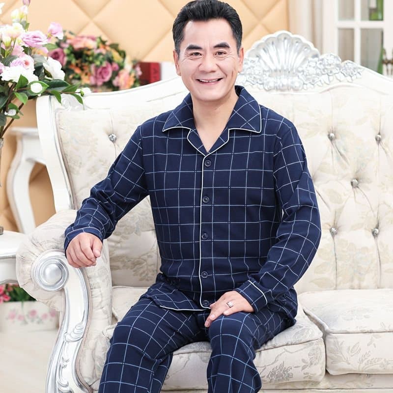 纯棉长袖开衫睡衣套装 加大码