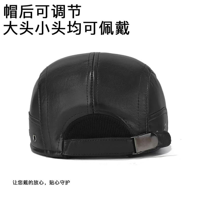 中老年男士皮质前进帽 护耳