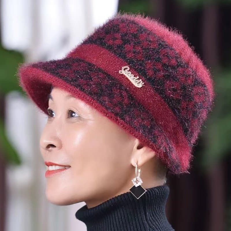 中老年女士加绒保暖帽 带护耳沿