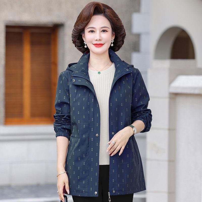 中老年女式春秋风衣外套 连帽