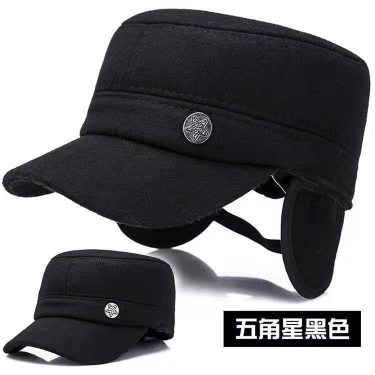 中老年男士保暖平顶帽 毛呢护耳