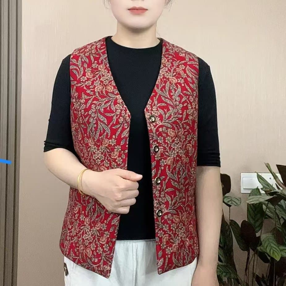 中老年双层布马甲 开衫百搭坎肩