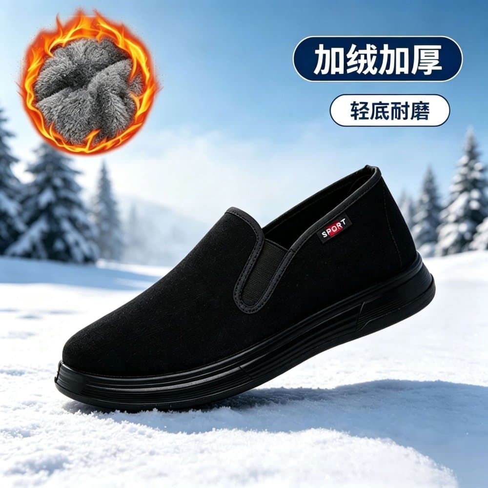老年男士黑色布鞋 一脚蹬 可选加棉
