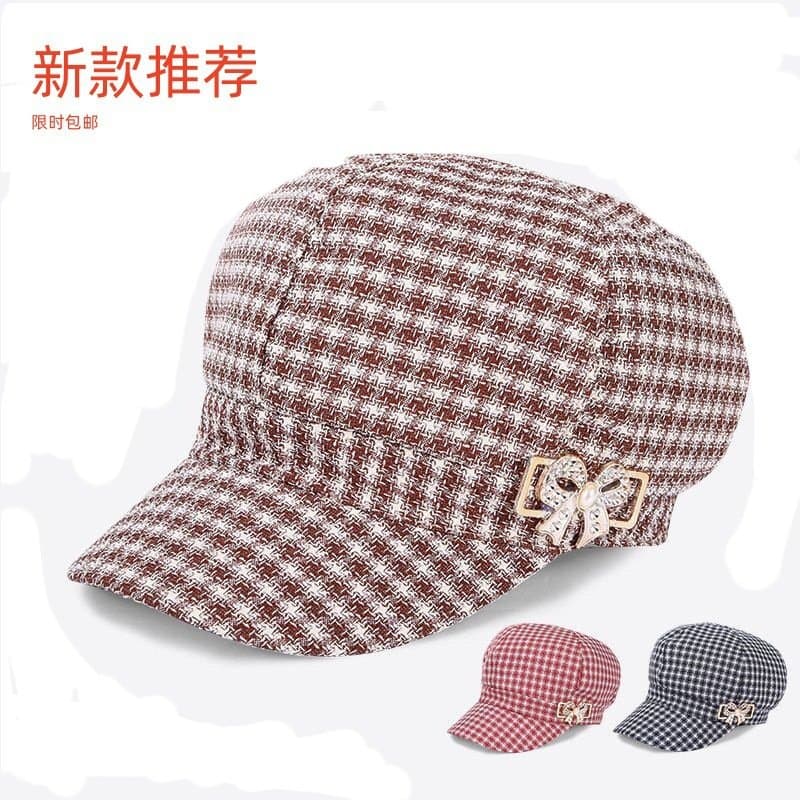 中老年女士格子八角帽 春秋遮阳(颜色随机)