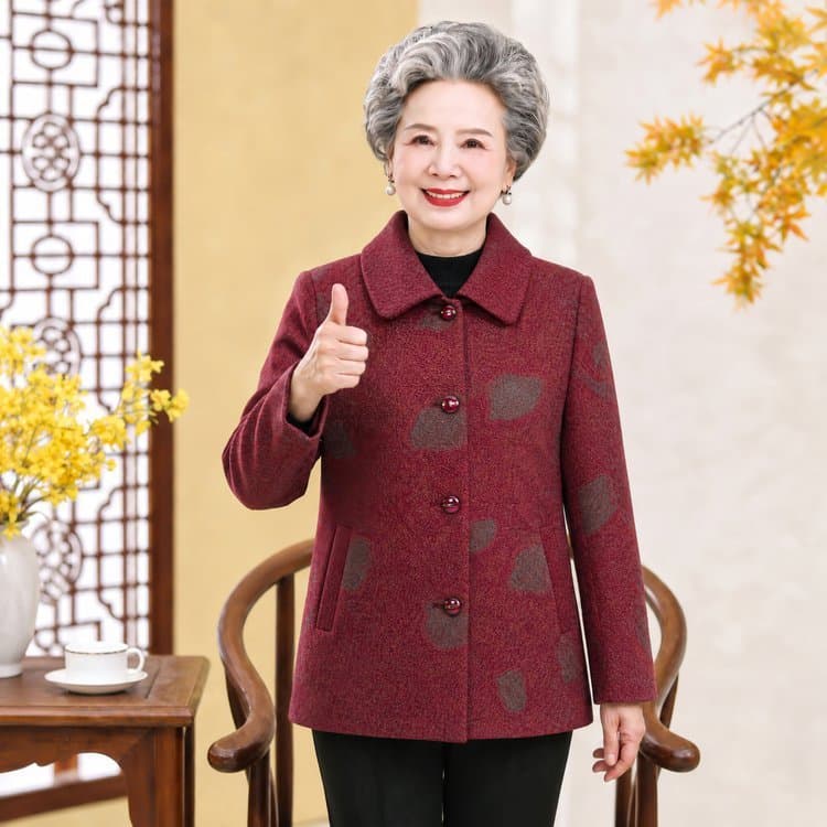 中老年妈妈秋装外套 翻领单排扣