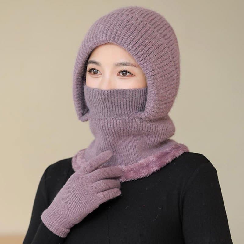 中老年女士加绒护脖帽 保暖连体