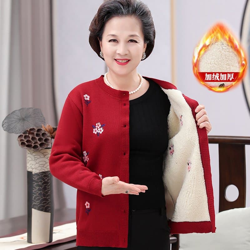 中老年加绒针织开衫 奶奶妈妈款