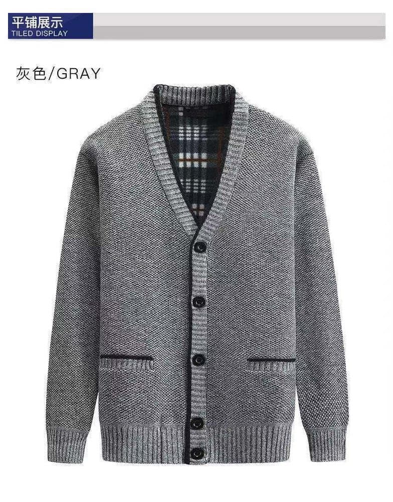 中老年爸爸V领加绒针织开衫