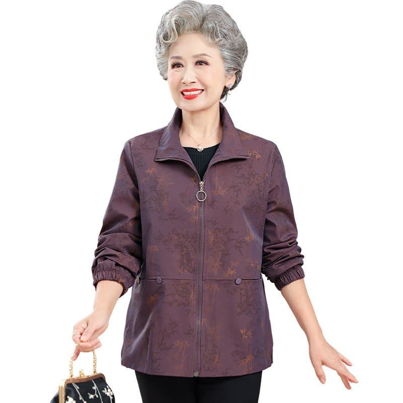 中老年女士春秋外套 翻领拉链夹克