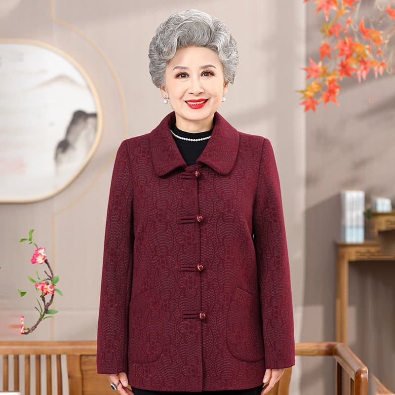 中老年女士翻领外套 奶奶装
