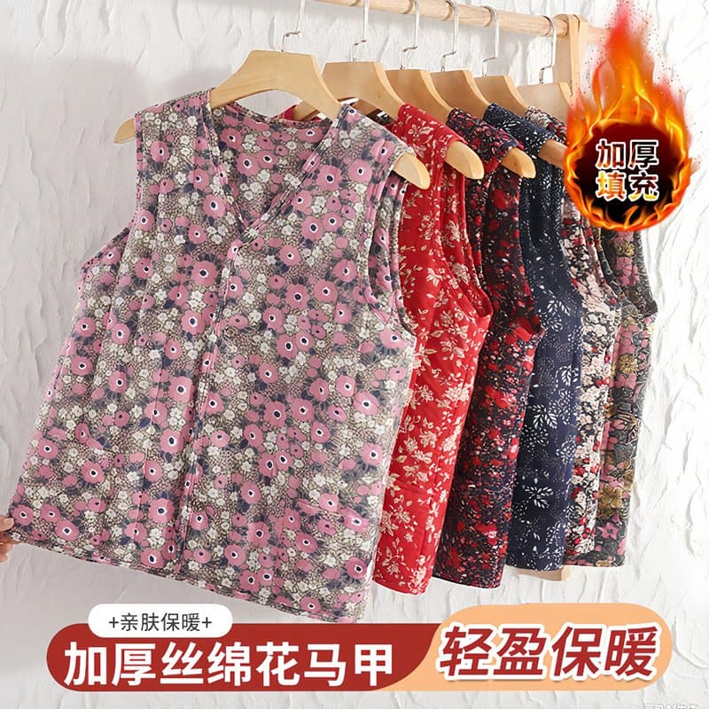 中老年女士碎花棉马甲 加厚保暖