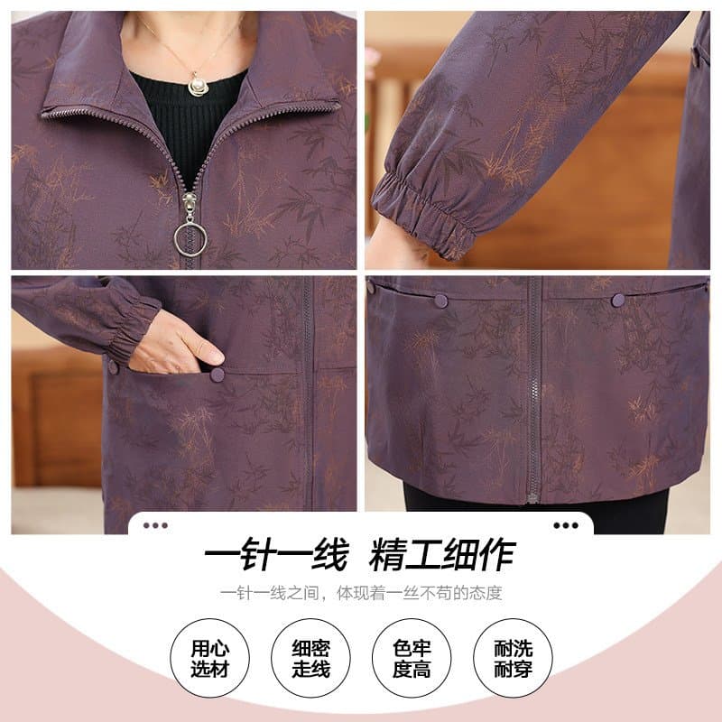 中老年女士春秋外套 翻领拉链夹克