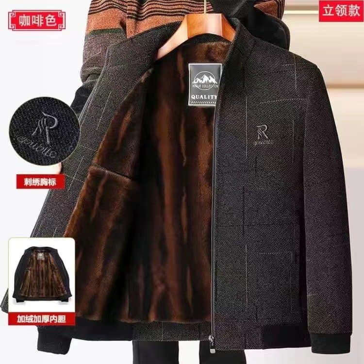 中老年男士加绒加厚夹克 保暖外套