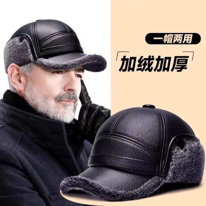 老人加绒护耳棒球帽 秋冬保暖