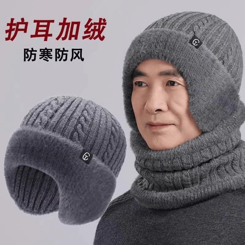 中老年男士护耳加绒针织帽 可配围脖
